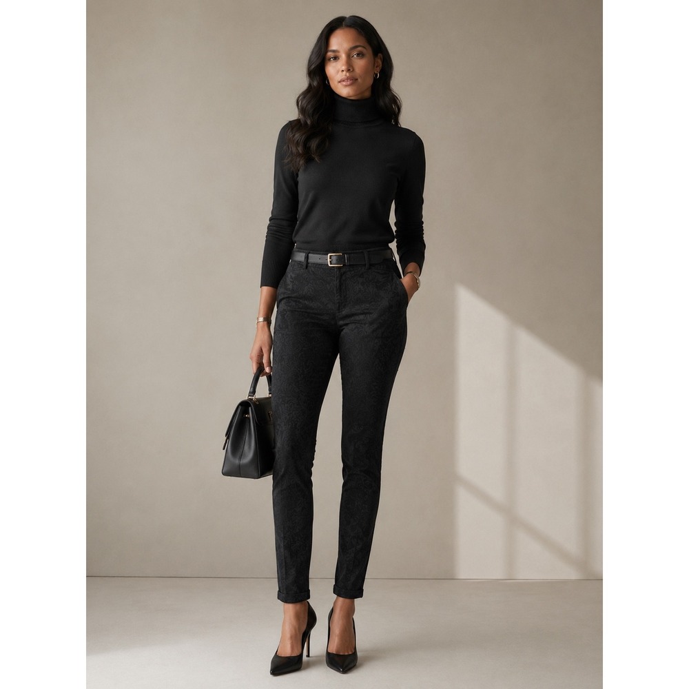 Lauren Ralph Lauren Trousers 12 Black Excellent‎ Paisley Jacquard Slim Leg